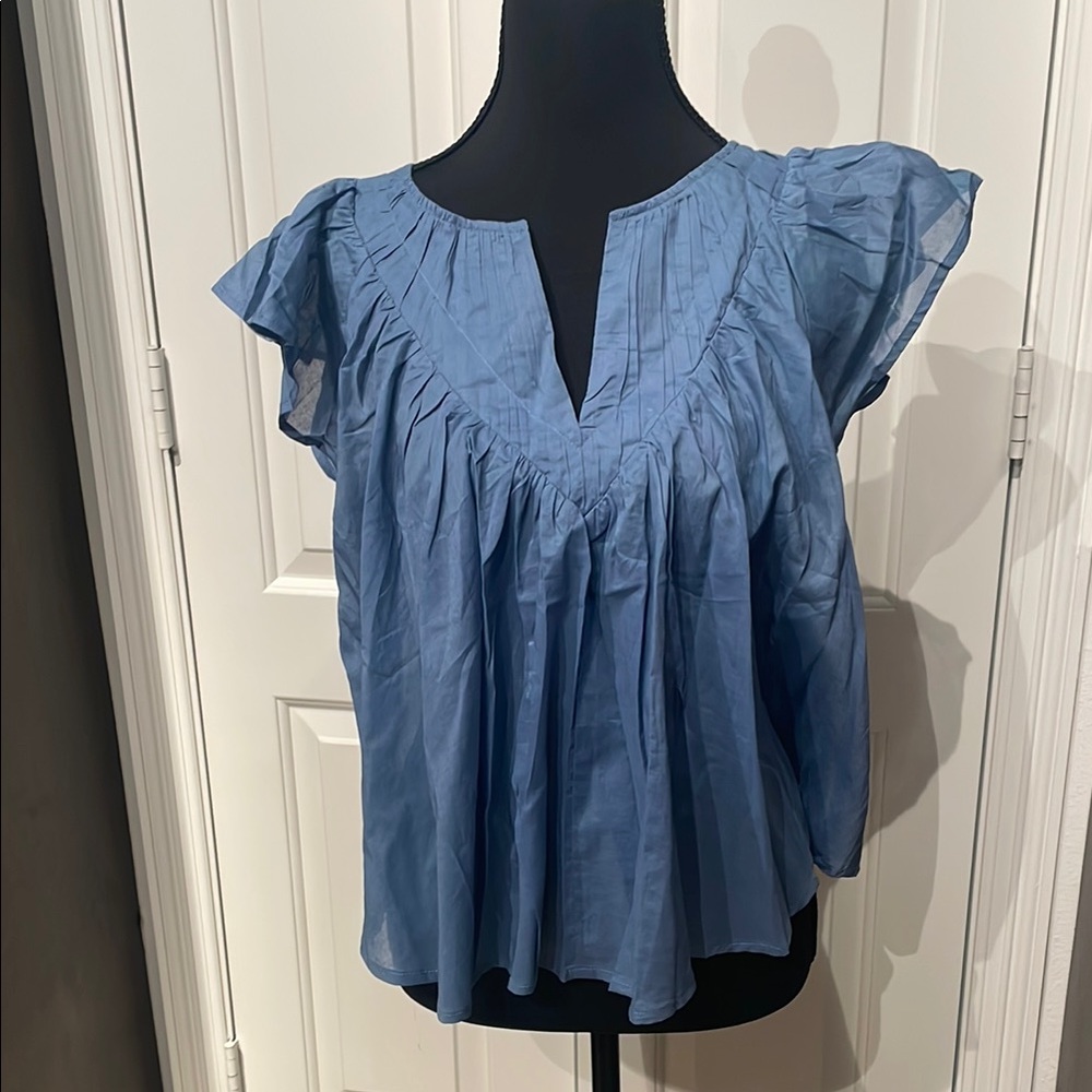 Maurices Blue Ruffled Cap Sleeve Blouse (B)
